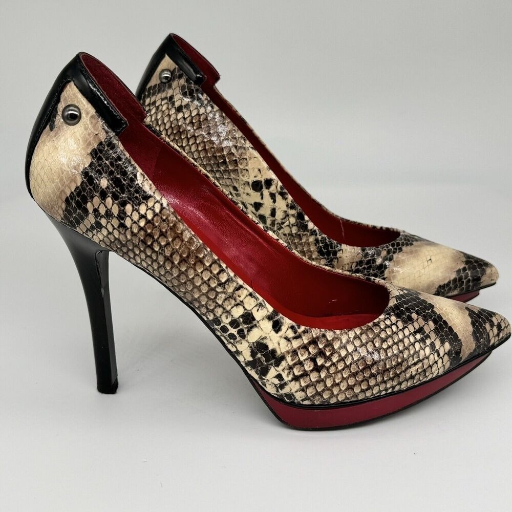 GUESS Womens Stiletto Snake Animal Print Party Shoes Pump Heel US 8.5M Y2K 90s - Picture 8 of 16
